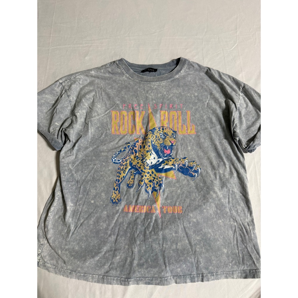Zutter USA Rock & Roll America Tour Leopard Graphic Tee Acid Wash Grey Small